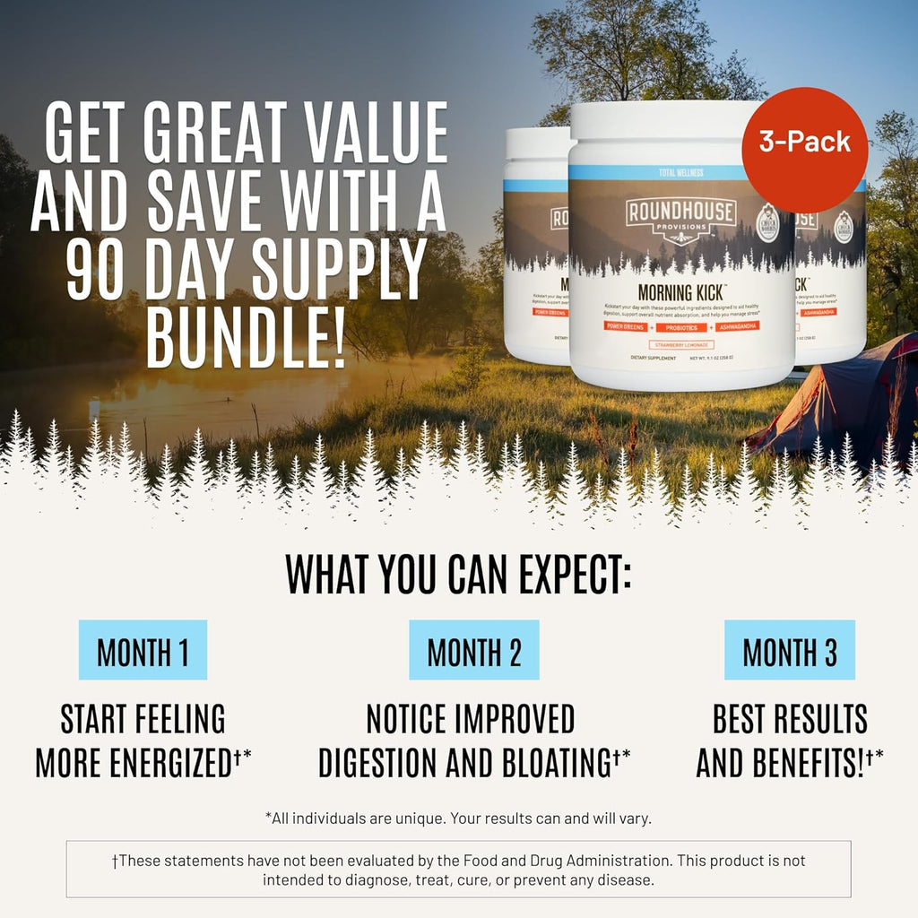 Roundhouse Provisions Morning Kick Strawberry Lemonade 30 Serving 9.1 oz (Pack of 3)