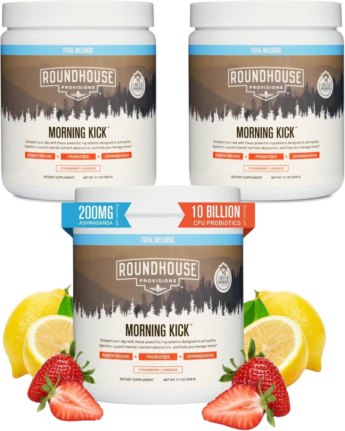 Roundhouse Provisions Morning Kick Strawberry Lemonade 30 Serving 9.1 oz (Pack of 3)